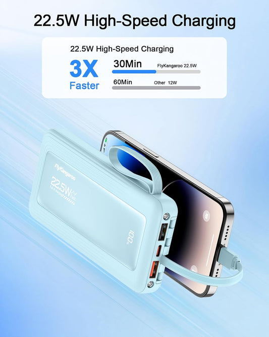 Portable Charger with Built in Cables, Slim 10000mAh Fast Charging 22.5W Power Bank USB C LED Display Battery Pack 6 Outputs & 2 Inputs for iPhone Samsung Pixel LG Moto iPad