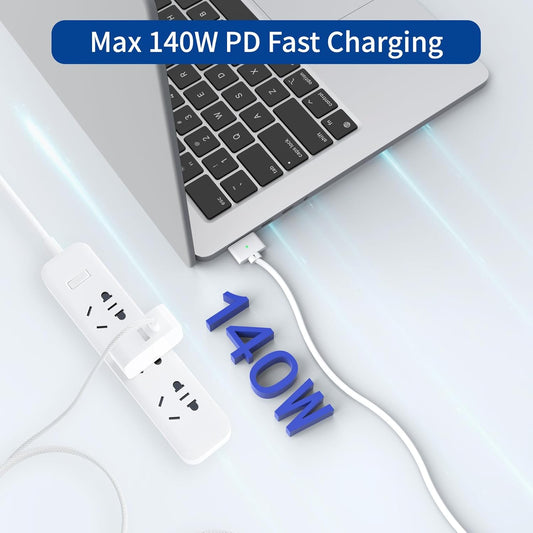 140W USB-C to Magnetic 3 Cable, Safe Charging Cable Compatible with MacBook Pro 2021 M1 Pro & Max 14" 16", MacBook Air 2022 M2, 2023 M2 Pro & Max 14" 16" - 6.6ft White