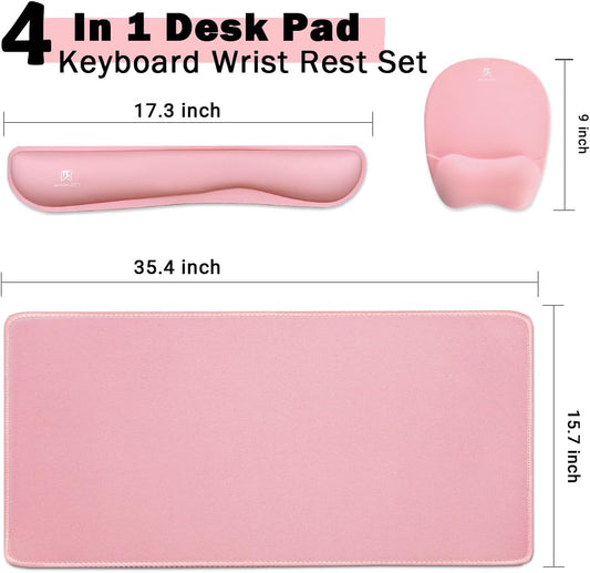 WB WEIRDBEAST Keyboard Wrist Rest Large Mouse Pad Wrist Support for Computer, 4 in 1 Memory Foam Keyboard Pad Desk Mat Ergonomic Hand Rest Wrist Cushion for Home Office Gaming-Pink