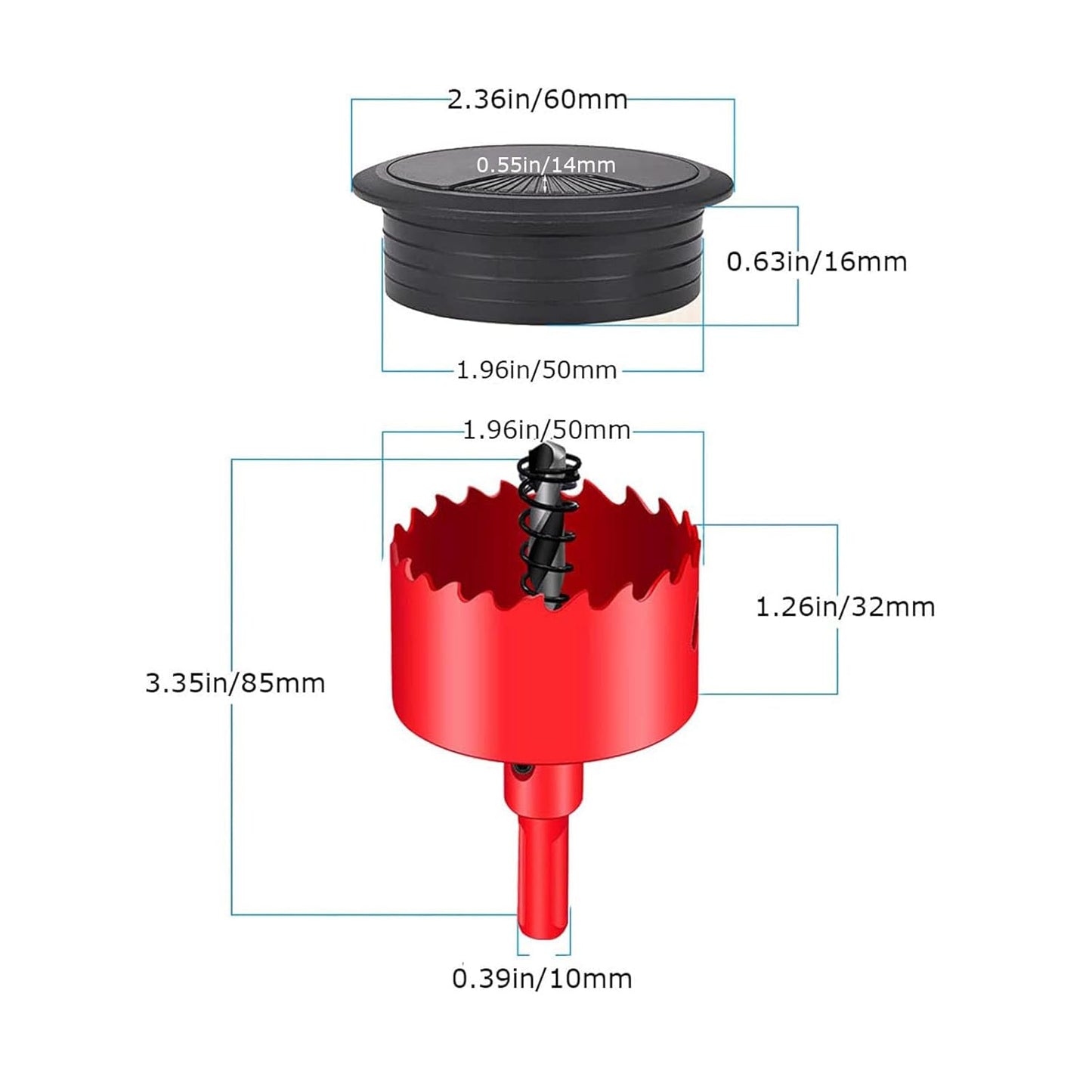 TuTuYa 8PCS Desk Grommet, Desk Grommet 2Inch(50mm) Desk Cable Grommet Desk Cable Hole Covers with Hole Saw, Ideal Solution for Office and Home Table Cable (Black, 2Inch_50mm)