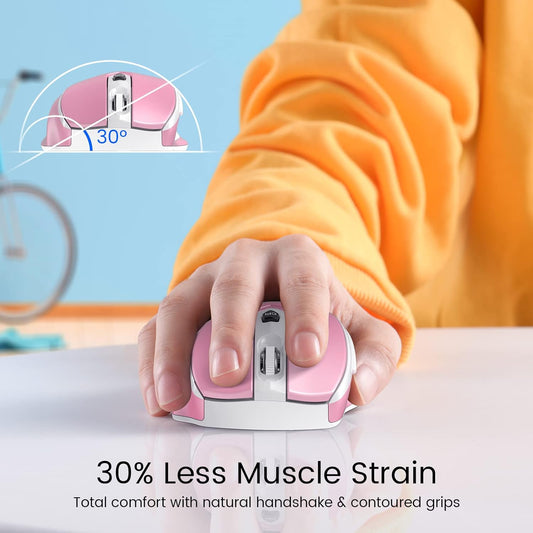 D-09 Wireless Mouse for Laptop - Ergonomic Plus Computer USB Cordless Mice, Ergo Grips, Lightspeed 5-Level 2400 DPI, 16 Months Battery, Portable for PC Mac Chromebook, 6 Button, Flamingo Pink