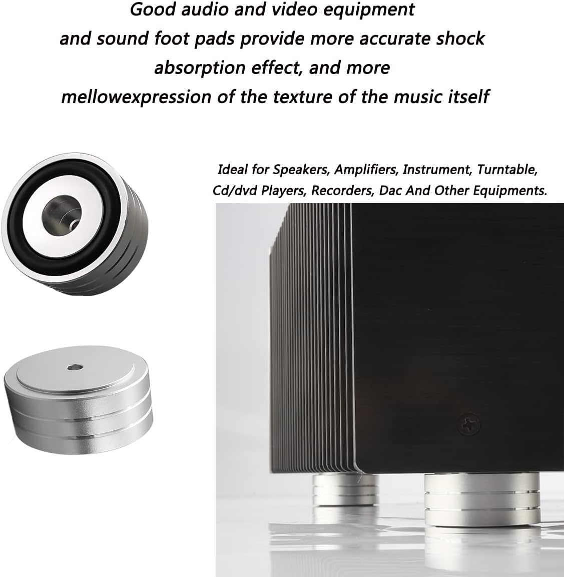 Tertullus 4 Sets High-End HiFi Aluminum Speaker Feet, Shock Base Pad Spikes,40x20mm,Shockproof Stand Pad for HiFi Devices Amplifier Turntable DAC Recorder CD (Silver)