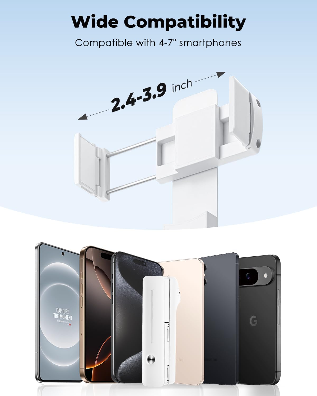 Viozon Portable Selfie Stick, Lightweight Extendable Stainless Steel Tube,All-in-One Compact Selfie Stick with Wireless Remote Compatible with 4-7" iPhone/Android Phones for Vlog/Travel/Filming, W