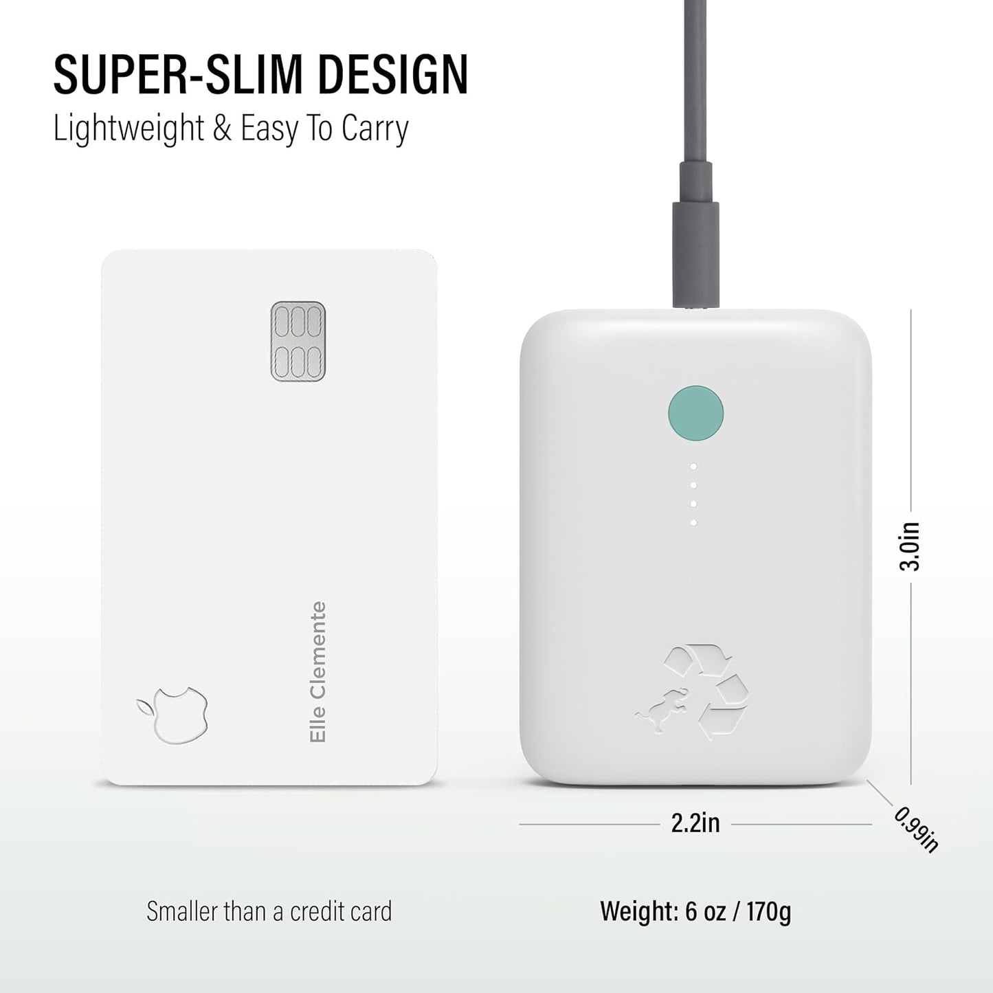 Nimble Champ Lite Portable Charger, 5200mAh Fast Charging Power Bank 15W USB C and A Port with Cable, Travel Essential Battery Pack for iPhone Galaxy Pixel MacBook iPad Kindle Airpod Laptop Tablet