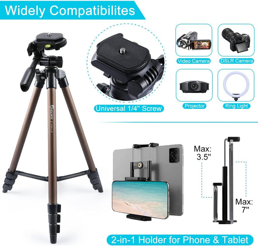 Endurax 60'' Tripod for Camera Canon Nikon DSLR, Camera Phone Tripod with Universal Holder, Carry Bag, Max. Load 6.6 lbs
