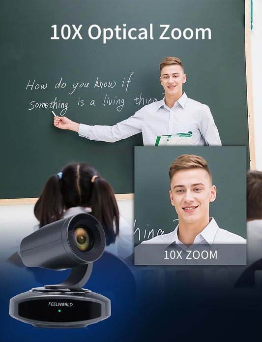 FEELWORLD 4K10X PTZ Camera 4K Resolution 10X USB HDMI for Video Conference Rooms Live Streaming Church Worship and Event with Zoom YouTube Teams OBS, AI Tracking Auto Focus POE Supported