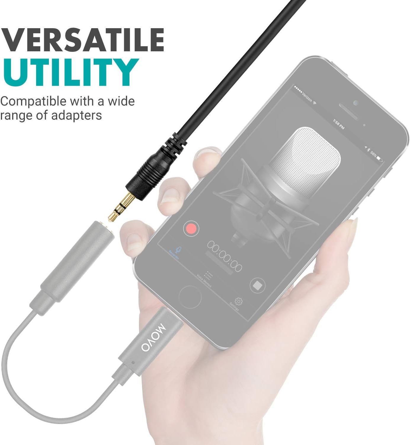 Movo MC20 3.5mm Audio Cable - 3.5mm TRS Female to Male 20ft Extension Cord for Microphones, Headphones, and More