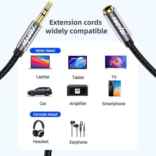 20FT 3.5mm Aux Jack Audio Extension Cable,Male to Female,TRS Headphone Extension Cable Compatible with Heaphone, MP3 Players iPhone iPad Tablets Media Player