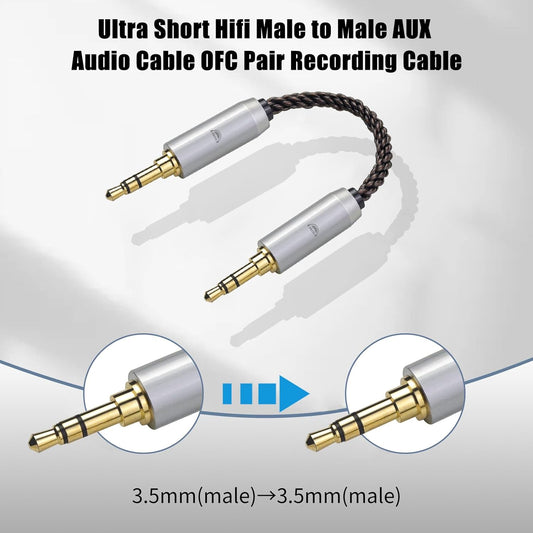 okcsc 3.5MM Male to 3.5MM Male Ultra Short Hifil Male to Male AUX Audio Cable OFC Pair Recording Cable Wire-Breakage-Prevention Design Adoption of 8-Core Braided Structure 5.82 inch