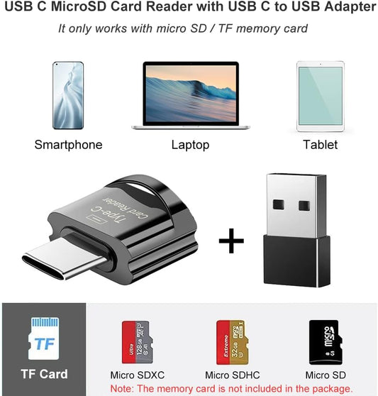 Type C Micro SD Card Reader, BorlterClamp USB C TF Card Reader Adapter with Keychain, Compatible with MacBook, iPhone 15,Laptops, Galaxy Phones and More