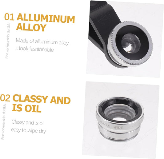 Portable Cell Phone Camera Lens Super Wide Angle Lens Macro Lens Fisheye Lens Clip on 3 in 1 Mobile Phone Lens Compatible for iPhone 6S/7/8/X (Silver)