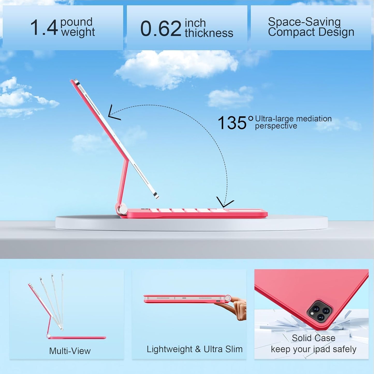 for iPad Pro 13 Inch Case with Keyboard (M4, 2024),Magic-Style Magnetic – 7 Colors Backlight -Floating Cantilever Stand - Multi-Touch Trackpad Keyboard Case for iPad Pro 13 (Rose Red)