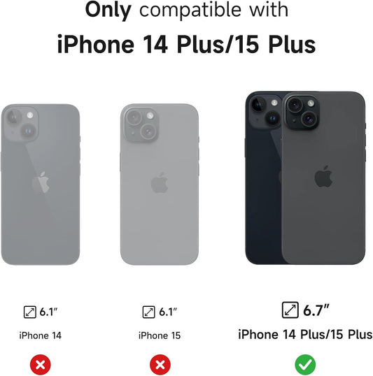 SURITCH for iPhone 14 Plus/15 Plus Case with Magnetic Camera Slide Cover and Adjustable Kickstand, Compatible with MagSafe, Shockproof Bumper Case Slim Protective Cover 6.7 Inch, Black