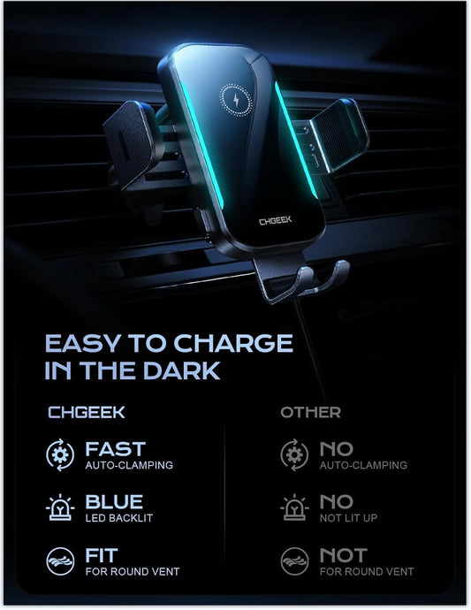 CHGeek Wireless Car Charger, 15W Fast Charging (Knight Black)