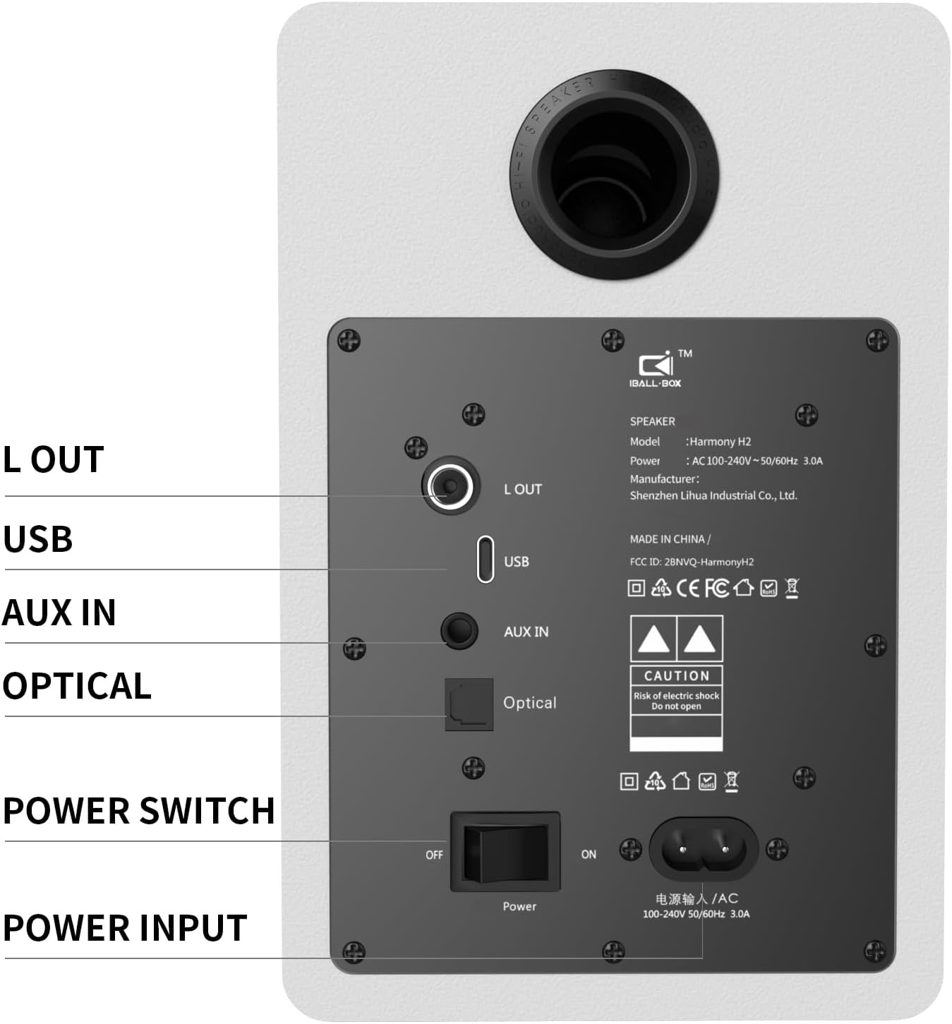 Harmony H2 60W Desktop Speakers with DSP, Bluetooth 5.3, 24-Bit Optical, USB-C, AUX, Silk-Dome Tweeter, Carbon-Fiber Woofer, for Computer, PC Monitor, Gaming (White)