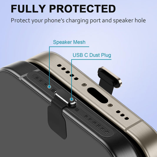 6 Pack USB C Dust Plug, Anti-Lost USB C Plug Cover USB C Charging Port Protector Cover with Speaker Dust Cover Compatible with iPhone, 16, 15 (Pro, Plus, Pro Max) iPhone 17