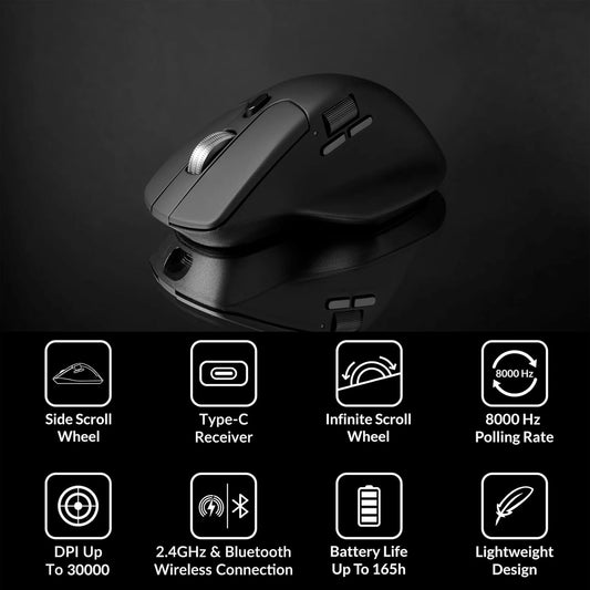 Keychron M6 8000 Hz Wireless Bluetooth 2.4 GHz/Wired Connection Mouse, Lightweight Body Programmable PixArt 3950 Sensor for Windows Mac Linux - Black