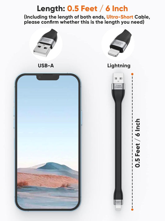 CableCreation MFi Certified iPhone Charging Cable - Short 15 cm, USB to Lightning, Fast Charging, Compatible with iPhone 14/14 Pro Max/13/12/12 Pro/11/X/XR/8/8 Plus/7/6S/6/SE, iPad