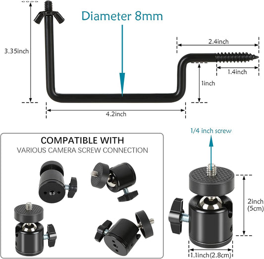 5 Pcs Trail Camera Tree Mount, Trail Camera Holder 360° Cameras Bracket for Game Cam, Hunting Accessories,Metal Security Cam Mount with 1/4 Inch Screw for Solar Panels,etc, Compact Sturdy.