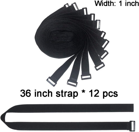 36 inch Cable Straps,12 pcs Reusable Fastening Hook and Loop Utility Cable Ties Down Wraps Adjustable Cinch Straps