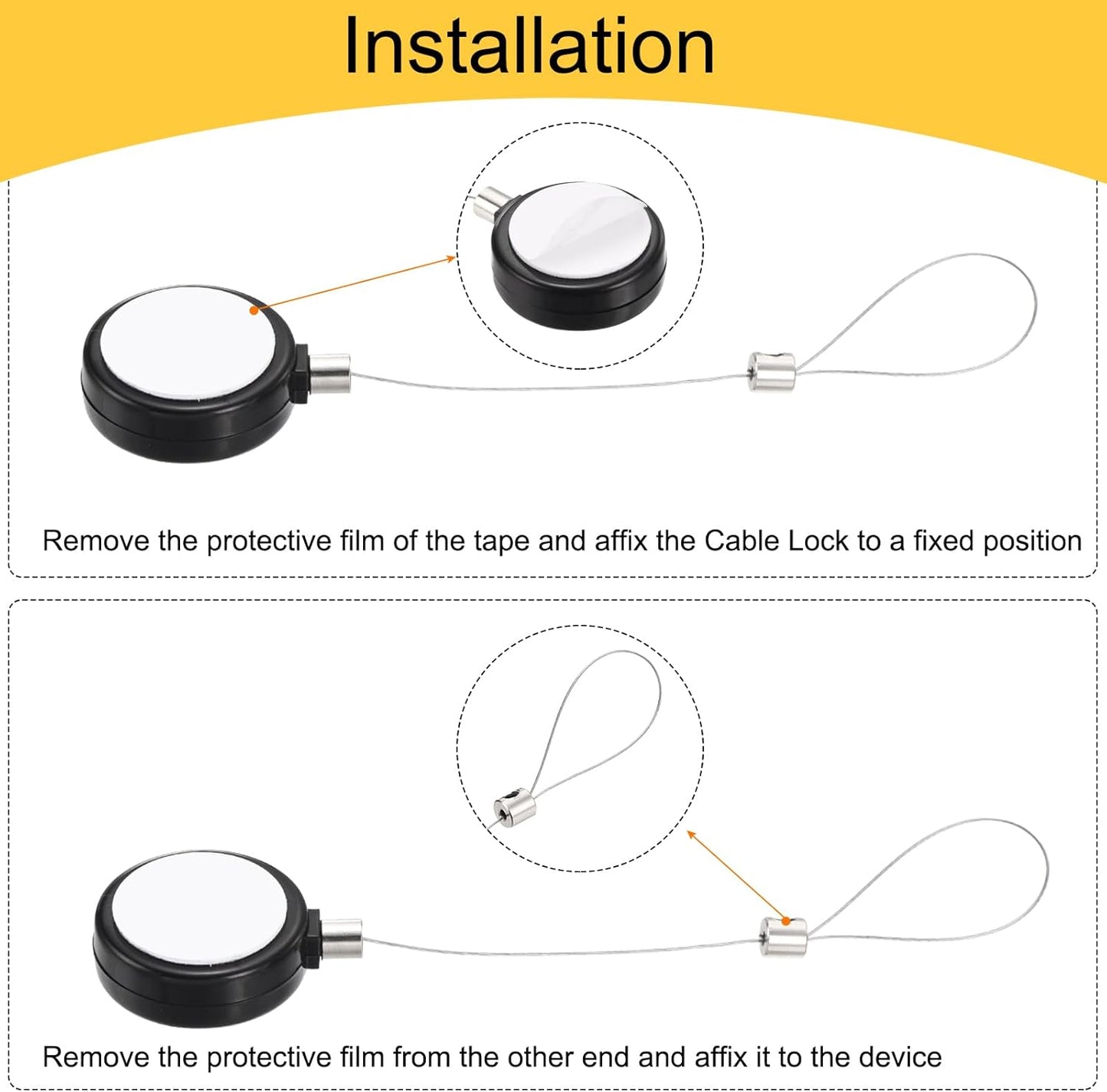 MECCANIXITY 1.8 ft Retractable Cable Lock with Latch Remote Control Security Lock with Adjustable Cord Tether Anti Theft for Laptop, TV, 200g, Black, 4 Pack