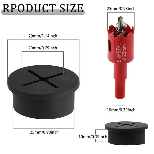 1 Inch(25mm) Desk Grommet, 13 Pieces Wire Grommet, Desk Hole Cover for Cables with Hole Saw,Plastic Cable Cord Wire Hole Cover for Desk, Table,Cabinet,Countertop and Other Furniture(Black)