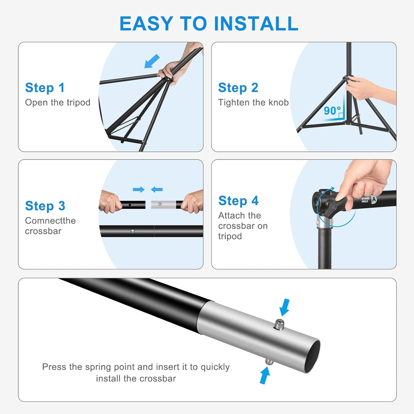 10 x 6.9 Ft Photo Backdrop Support Stand, MSKIRA Adjustable Background Stand, Backdrop Support System Kit for Parties Screen Back Drops Events Decoration, with 6 Clamps, 4 Clips, 2 Sandbags, Carry Bag