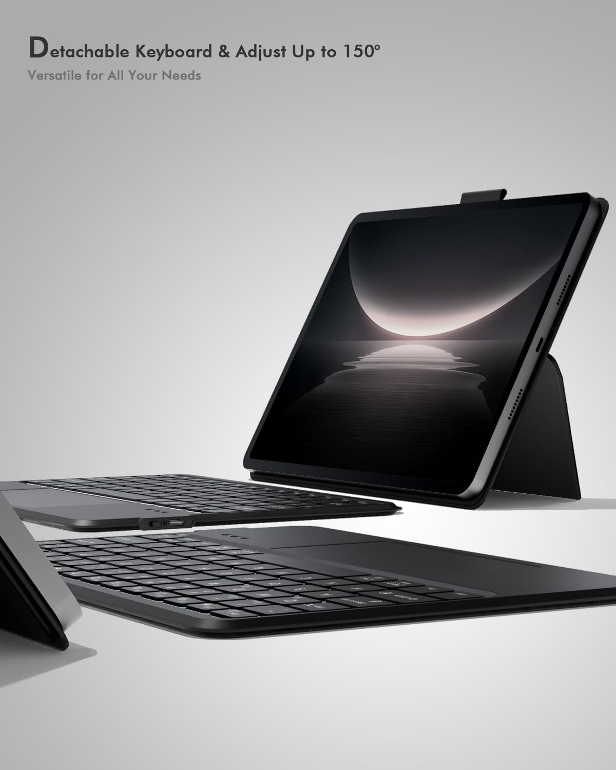 Universal Keyboard Case for 9-11 Inch Tablets, Bluetooth Detachable Keyboard for Android Tablets/iPads/Galaxy Tabs, Magnetic Backlit Keyboard with Washable Adhesive Mount & Any-Angle Stand & Trackpad