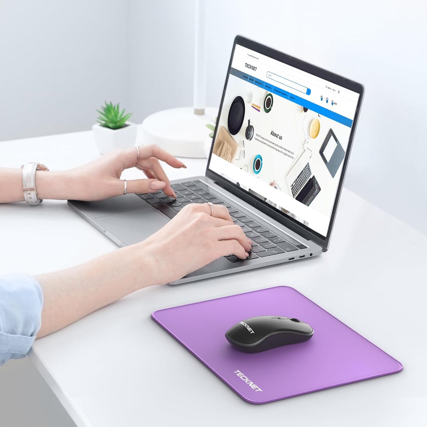 TECKNET Mouse Pad with Anti-fray Stitchin, Waterproof Surface & Non-Slip Rubber Base with Stitched Edges Gaming Mouse Mat for Laptop,Compatible with Laser and Optical Mice - Purple