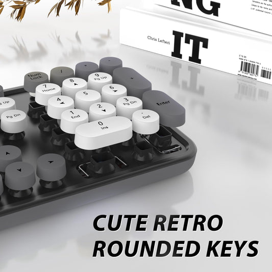 Wireless Keyboard and Mouse, KOOTOP Cute Keyboard and Mouse, 2.4G Wireless Keyboard with Retro Round Keycap for PC, Mac, Laptop,Tablet,Computer Windows (Grey)