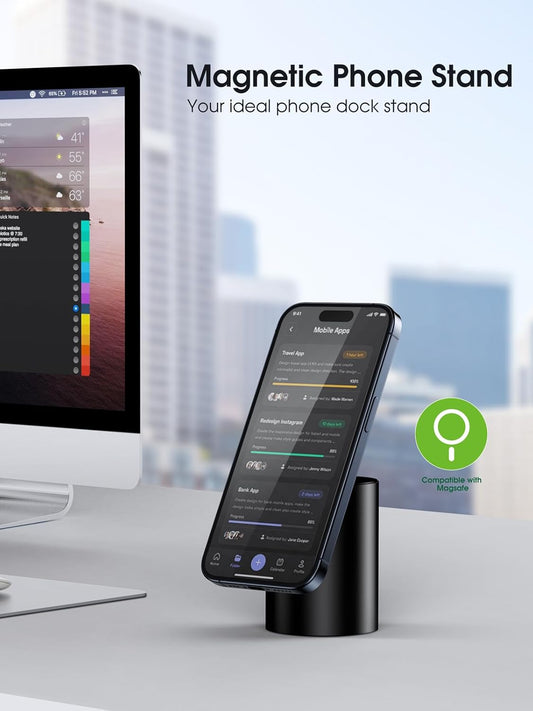 elitehood Heavy Duty Aluminum Magnetic Phone Stand, for Magsafe Stand for iPhone, Adjustable Cell Phone Holder for Desk, Computer Office Desk Accessories, Fits 4-11in iPhone, Kindle, iPads, Tablets