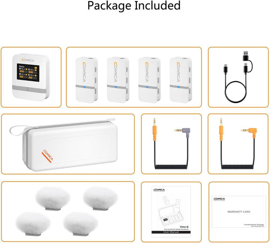 comica Vimo Q Four-Channel Mini Wireless Lavalier Microphone System with 4 Transmitters and 1 Receiver-White