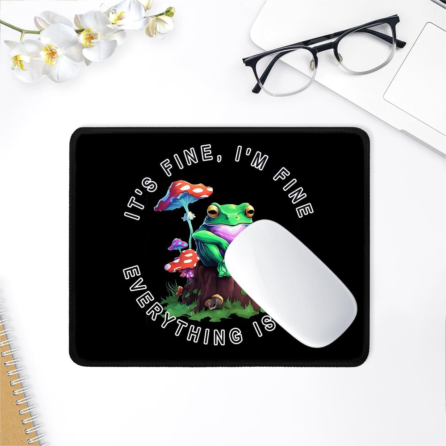 ITNRSIIET Mouse Pad with Stitched Edge Premium Textured Smooth Precise Operation Waterproof Washable Non-Slip Rubber Base Desktop Protection Mat, 10.2×8.3×0.12 inches, Lonely Frog