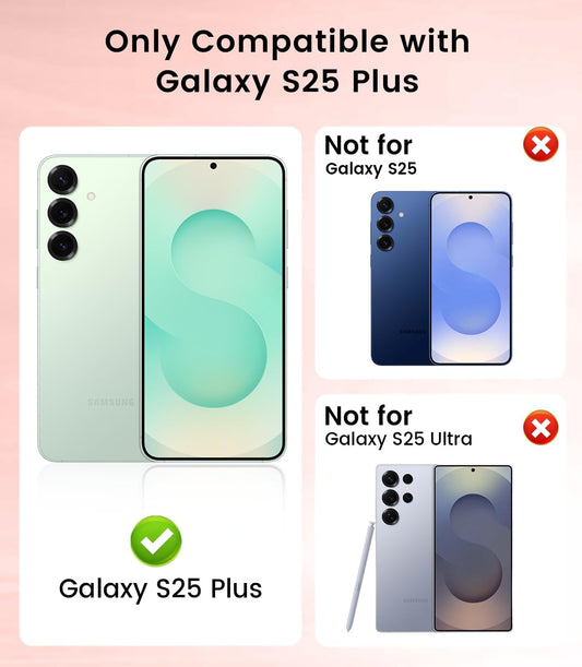 Slim Thin for Samsung Galaxy S25 Plus Case, Compatible with MagSafe, Built-in Camera Lens Protector, Shockproof Protective Phone Case, Soft Electroplated Clear Cover, Rose Gold