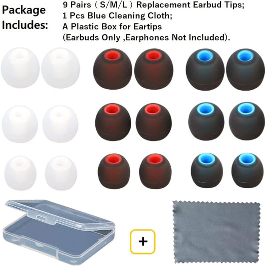 Earbuds Replacement Tips Silicone Earbud Tips Ear Gels Fit for Inner Hole from 3.8mm - 5.1mm Earphones 9 Pairs S/M/L