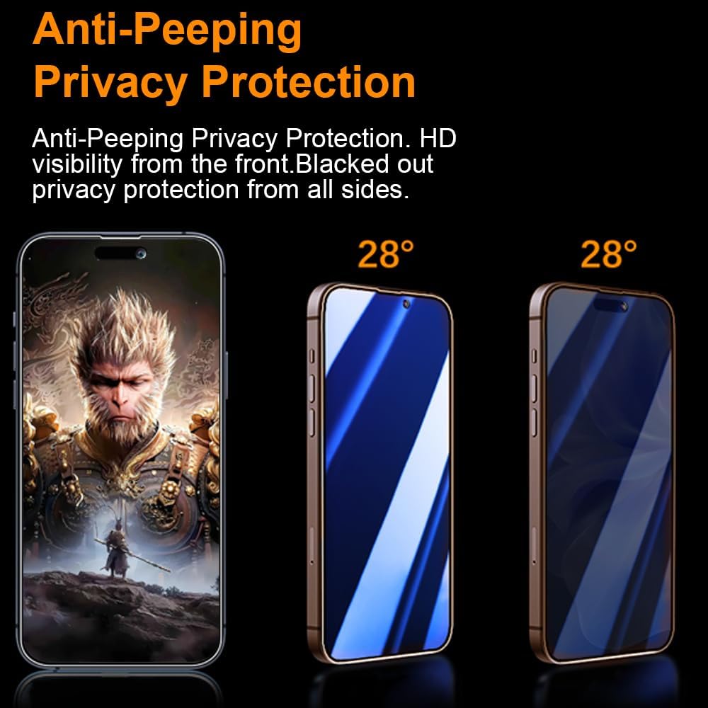 OneFish Screen Protector Glass for iPhone 14 Pro Max/ 15 Plus, 9H Glass Scratch Resistant, Dynamic Island Compatible, HD Clarity Tempered Film with Installation Frame, Easy Installation, 2Pack.