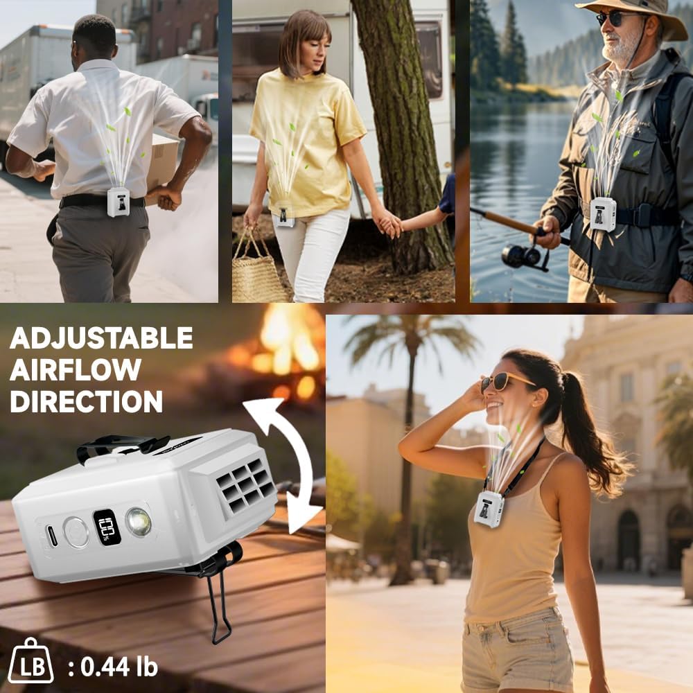 CAZOKASI Personal Waist Clip Fan Rechargeable Wearable Hand Free Wearable Cooler Fan for Traveling Working Outdoor Office (5000mAh / White)