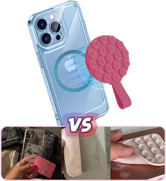 Magnetic Suction Cup Phone Mount, Silicone Suction Stand Holder, Compatible with iPhone MagSafe Phone Case, Hands-Free Mirror Shower Phone Holder Accessory for TikTok Videos, Pink