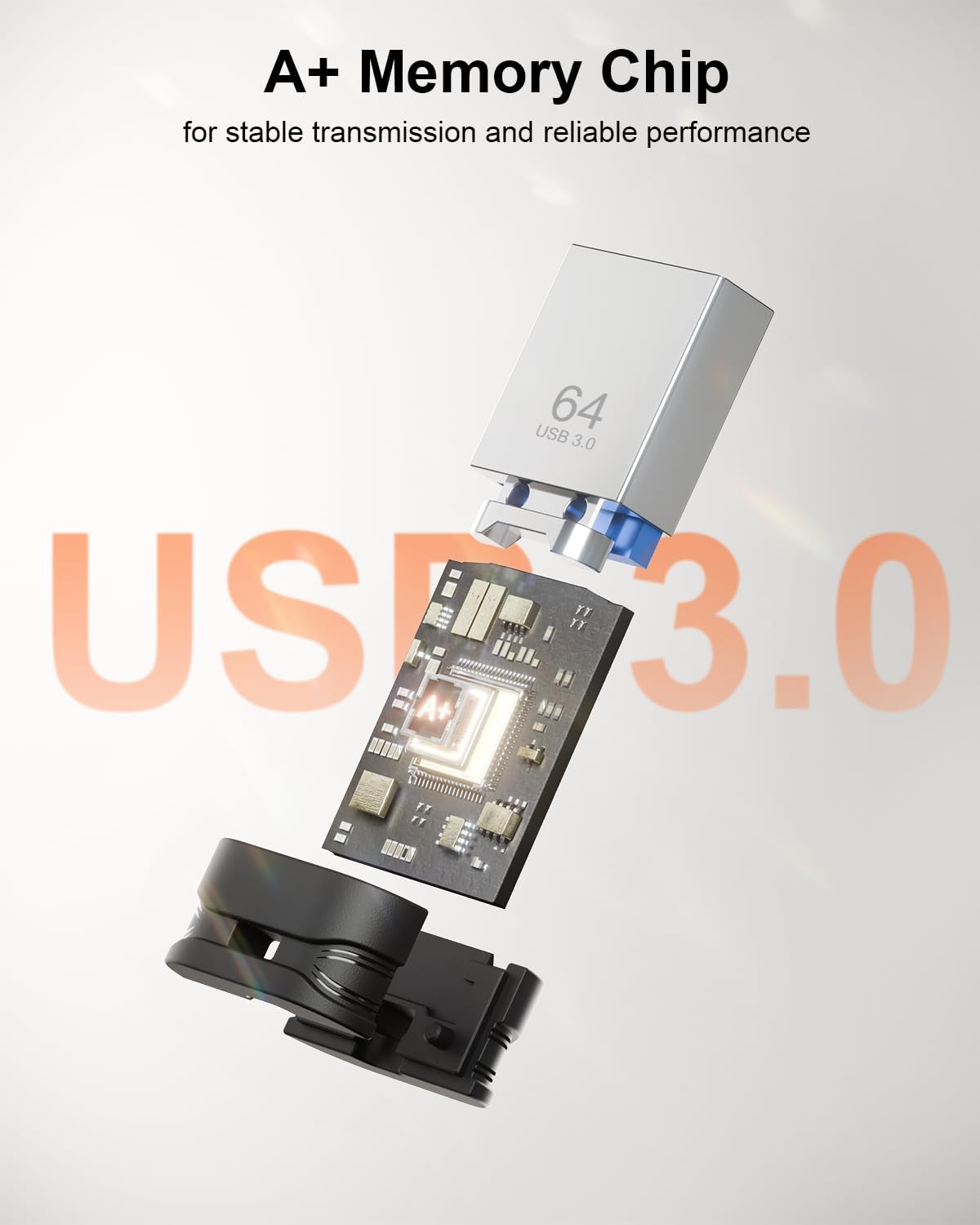 64GB USB 3.0 Flash Drive, Mini Thumb Drive Waterproof Memory Stick with Lanyard Hole Plug and Play Portable USB Stick Storage for Computer Laptop Smart TV, Black