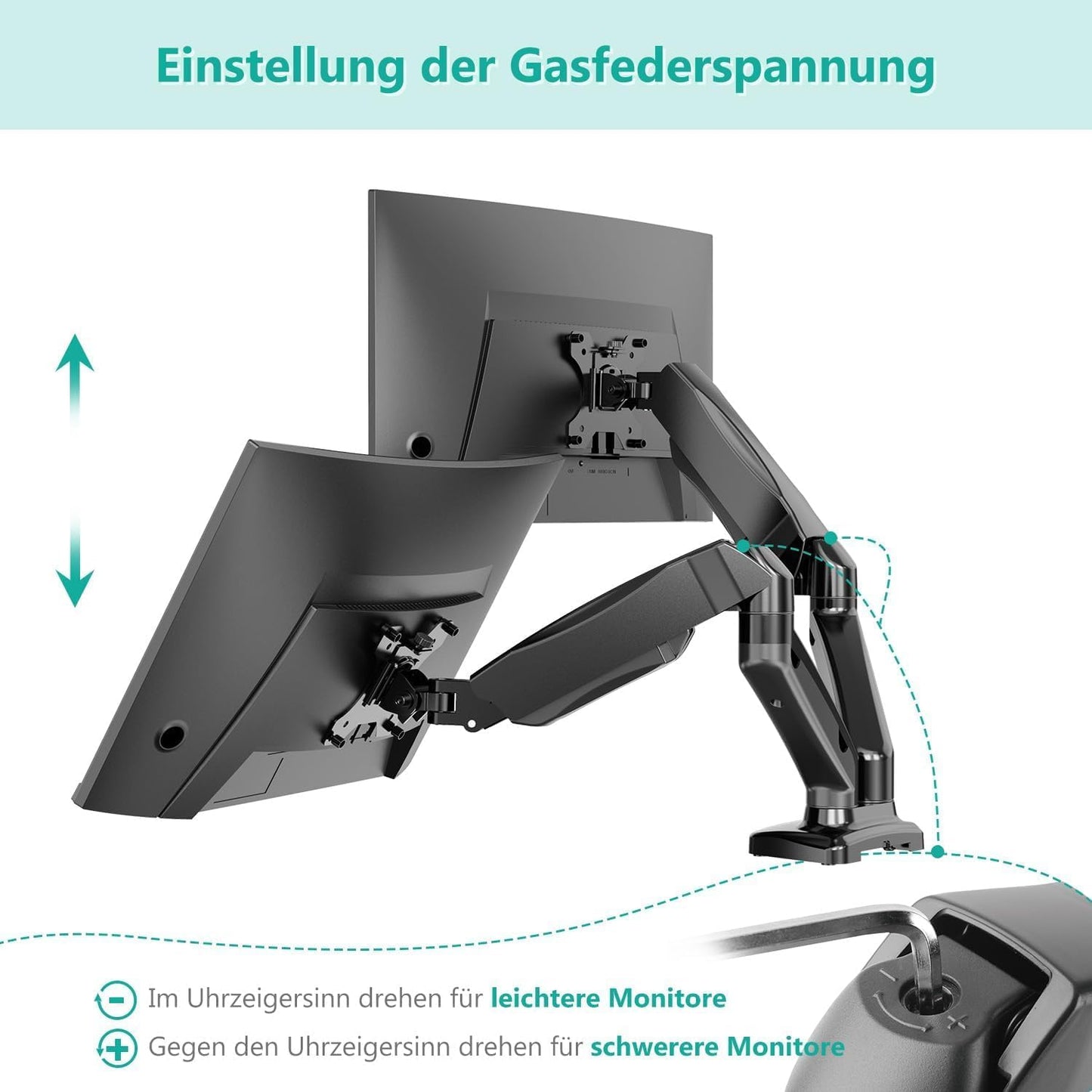 WALI Dual Monitor Mount, Monitor Arms for 2 Monitors Fully Adjustable Gas Spring Desk Mount Swivel Mounting Holes Bracket with C Clamp, Grommet Base for Display Up to 32 Inch 19.8lbs (GSMP002), Black