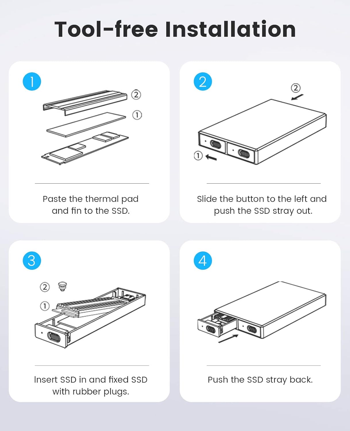 ORICO Dual M.2 NVMe SSD Enclosure, USB C to M2 Adapter for M Key PCIe 2230/2242/2260/2280 M.2 SSDs,Tool-Free Installation Aluminum SSDs Reader Support Trim and UASP up to 2x4TB-BM2-2N