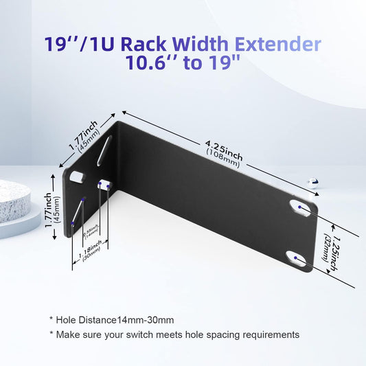 Rack Mount Kit for 10.6 inch Switches, Adjustable Rack Ears for Netgear, Cisco, D-Link, TRENDnet and HP Products, Mount 10.6" Wide to 19" Equipment, Adjustable Hole Distance 14-30mm