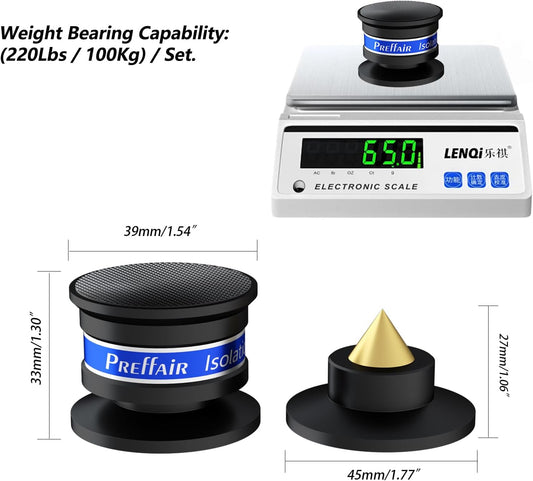 Preffair Audiophile Speaker Isolation Spikes Aluminum Record Player Shock Absorber Speaker Floor Protector Mat Adjustable Subwoofer Anti Vibration Pads Non-Slip LP Vinyl Record Player Base