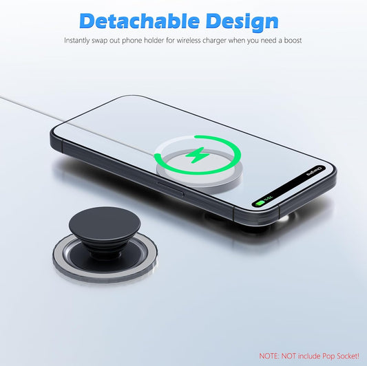 imluckies Magnetic Base Compatible with PopSocket Phone Grips and MagSafe iPhone Series Case, Removable Kindle/Phone Holder Base, Thin & Light Portable Plate, Matte Light-Black
