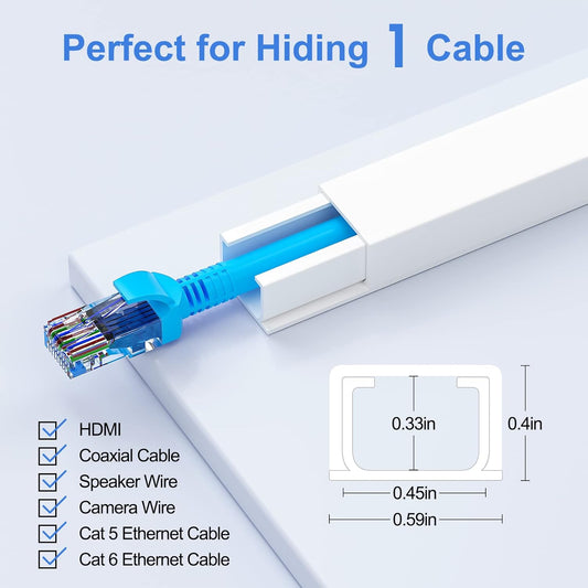 Yecaye Cord Hider, One-Cord Cable Concealer, Cord Covers for Wires on Wall, Easy Install Cable Management Kit for 2 Small Wires, Cables Raceway Home Office, W0.59in H0.4in, White
