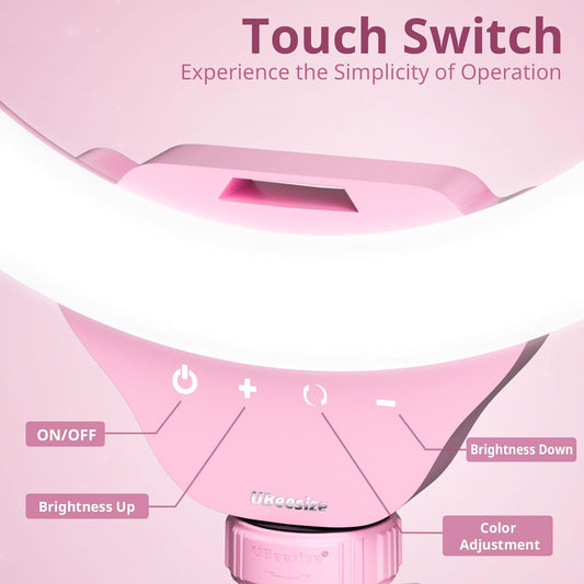 UBeesize 12'' Selfie Ring Light with 62’’ Tripod Stand for Video Recording, Live Streaming(YouTube, Instagram, TIK Tok), Compatible with Phones, Cameras and Webcams Pink