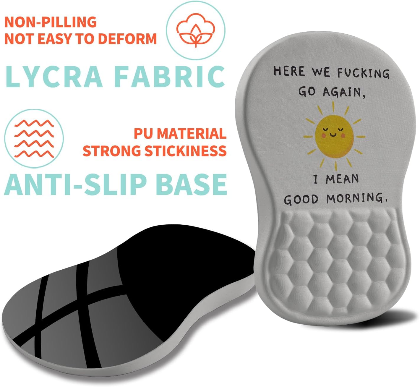 Ergonomic Mouse Pad Wrist Support with Memory Foam Massage Bulge, Carpal Tunnel Pain Relief Mousepad Wrist Rest for Mouse(12x8 inch, Good Morning)