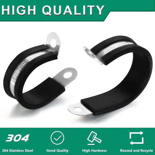 100PCS Cable Clamps 3/8 Inch 304 Stainless Steel Cable Clamps Rubber Coated Cushioned Insulated Cable Clamp,Automotive Wire Clamps,Pipe Clamps,Metal Clamp for Tube,Wire Cord Installation(10mm)
