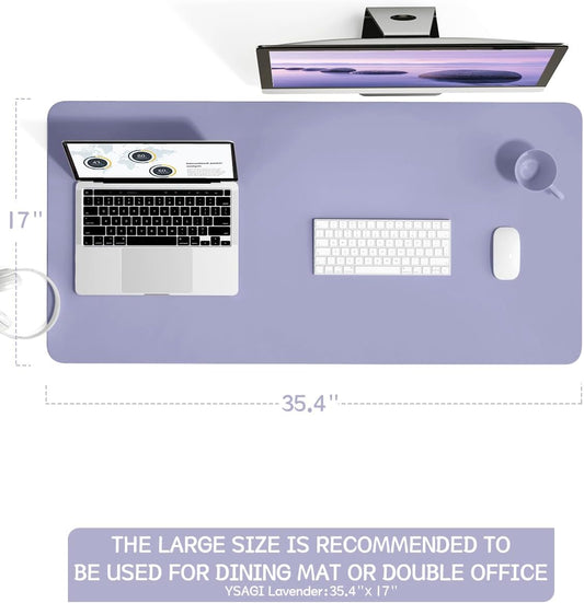 YSAGi Non-Slip Leather Desk Pad L Size, Waterproof Laptop Computer Desk Keyboard Mat, Table Protector Blotter Mat, Large Mouse Pad for Office/Work/Home/Decor(Lavender, 35.4" x 17")