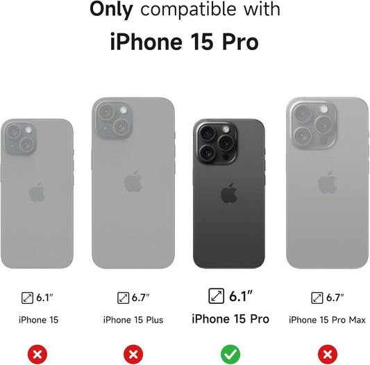 SURITCH for iPhone 15 Pro Case with Magnetic Camera Slide Cover and Adjustable Kickstand, Compatible with MagSafe, Shockproof Bumper Case Slim Protective Cover 6.1 Inch, Green